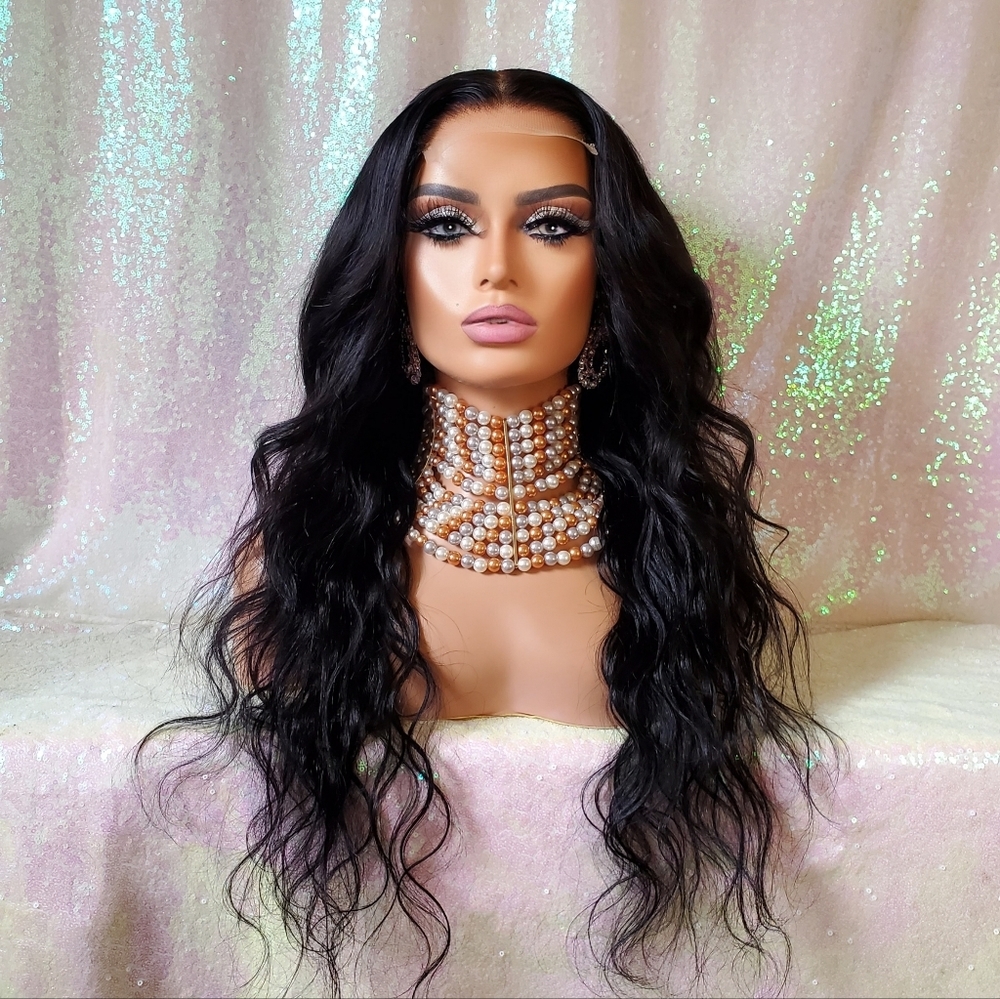 100% Brazilian virgin human hair lace closure wig 24